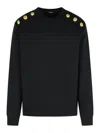 Balmain Crew Neck Sweater With Gold Button Detailing In Black