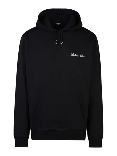 BALMAIN SIGNATURE BLACK COTTON SWEATSHIRT