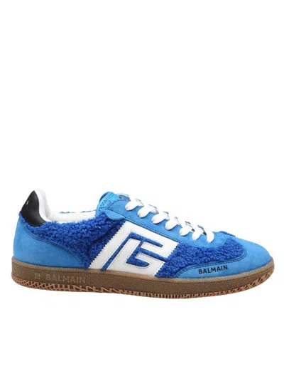 Balmain Suede And Bouclette Sneakers In Blue