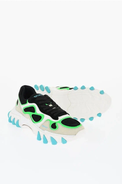 Balmain Suede And Mesh B-east Low Top Sneakers With Contrasting Deta In White