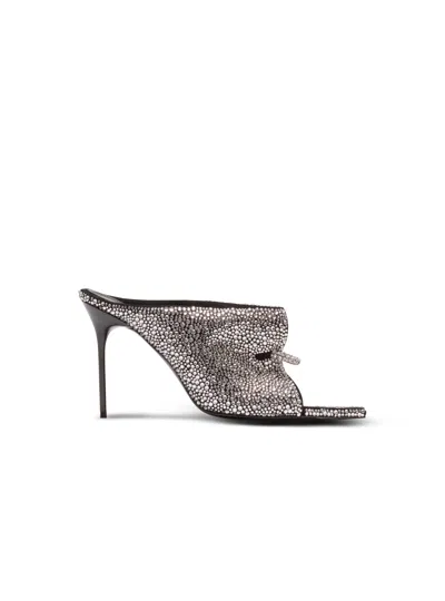 Balmain Suede And Rhinestone Mules With Front Piercing In Gray