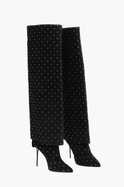 BALMAIN SUEDE ARIEL BOOTS WITH RHINESTONED DETAIL