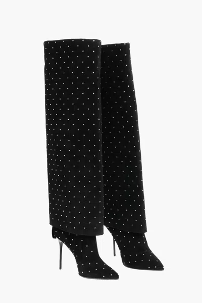 Balmain Suede Ariel Boots With Rhinestoned Detail In Black
