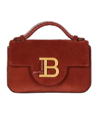 Balmain Suede B-buzz 17 Mini Bag In Red