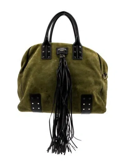 Pre-owned Balmain Suede B-army Dome Handle Bag In Green