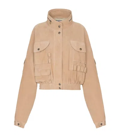 Balmain Suede Bomber Jacket In Beige