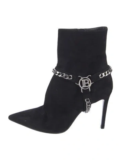 Pre-owned Balmain Suede Chain-link Accents Boots In Black