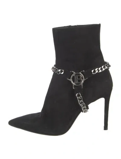 Pre-owned Balmain Suede Chain-link Accents Boots In Black