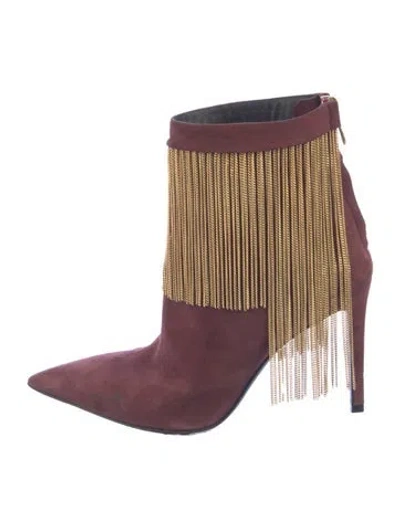 Pre-owned Balmain Suede Chain-link Accents Boots In Burgundy
