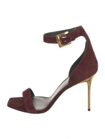 Pre-owned Balmain Suede Chain-link Accents Sandals In Burgundy