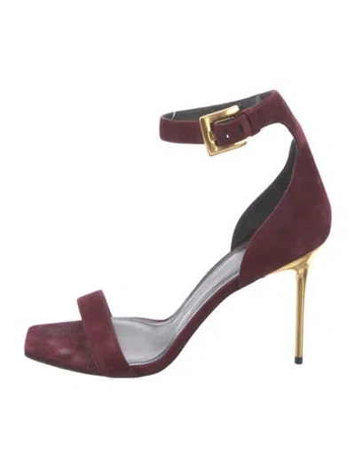 Pre-owned Balmain Suede Chain-link Accents Sandals In Burgundy
