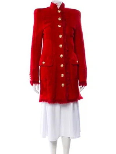 Pre-owned Balmain Suede Coat In Red