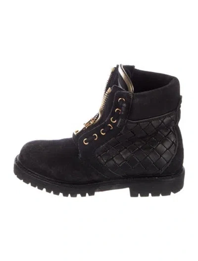 Pre-owned Balmain Suede Combat Boots In Blue