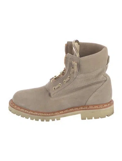Pre-owned Balmain Suede Combat Boots In Neutrals