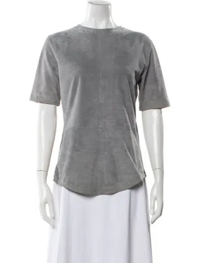 Pre-owned Balmain Suede Crew Neck T-shirt In Gray