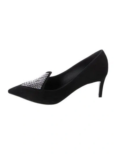 Pre-owned Balmain Suede Crystal Embellishments Pumps In Black