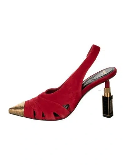Pre-owned Balmain Suede Cutout Accent Slingback Pumps In Red