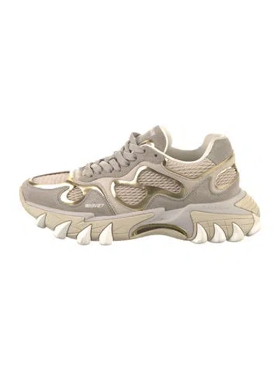 Pre-owned Balmain Suede Embroidered Accent Chunky Sneakers In Grey
