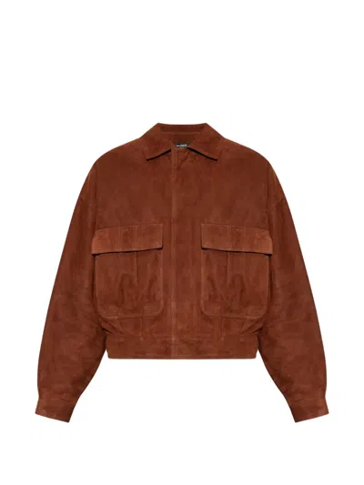 Balmain Suede Flap-pocket Jacket In Brown