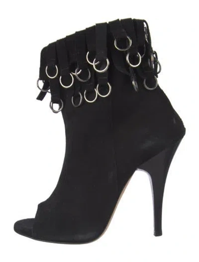 Pre-owned Balmain Suede Keyhole Accent Boots In Black