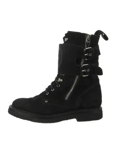 Pre-owned Balmain Suede Lace-up Boots In Black