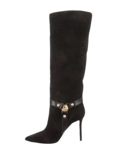 Pre-owned Balmain Suede Leather Trim Embellishment Boots In Black