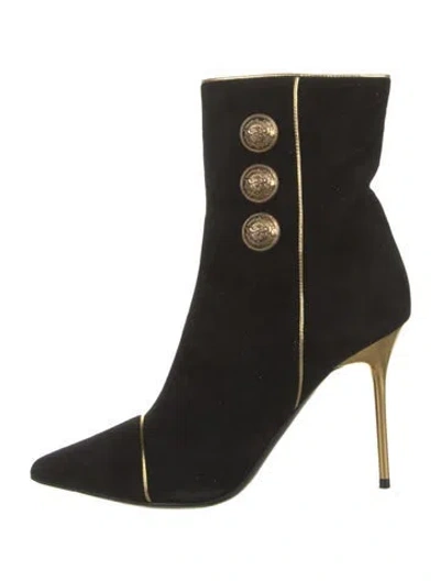 Pre-owned Balmain Suede Leather Trim Embellishment Pumps In Black