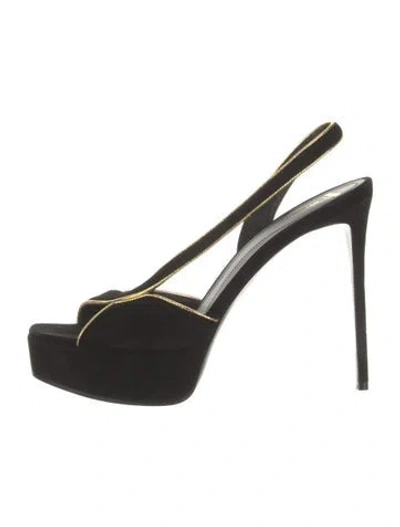 Pre-owned Balmain Suede Leather Trim Embellishment Slingback Sandals In Black