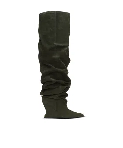 Balmain Suede Leather Wedge Thigh-high Boots In Animal Print