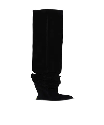 Balmain Suede Leather Wedge Thigh-high Boots In Animal Print