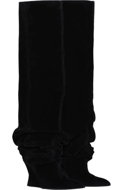 Balmain Suede Leather Wedge Thigh-high Boots In Black