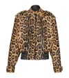 Balmain Suede Leopard Print Bomber Jacket In Brown