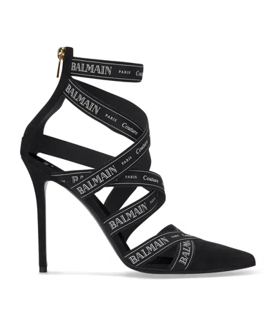 BALMAIN SUEDE LOGO-RIBBON PUMPS 95