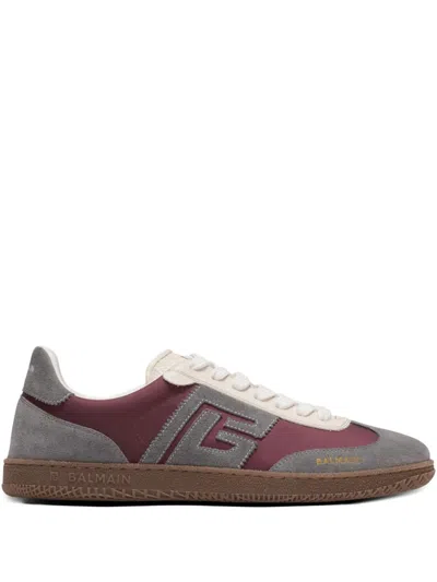 Balmain Swan Suede And Nylon Trainers In Burgundy