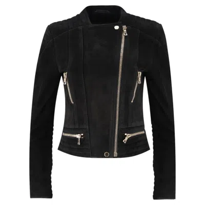 Pre-owned Balmain Suede Moto Jacket In Black