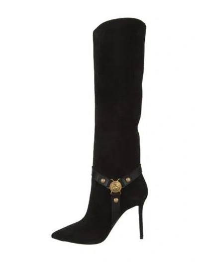 Pre-owned Balmain Suede Patterned Boots In Black