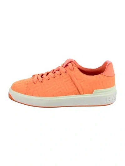 Pre-owned Balmain Suede Patterned Sneakers In Orange