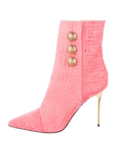 Pre-owned Balmain Suede Patterned Sock Boots In Pink