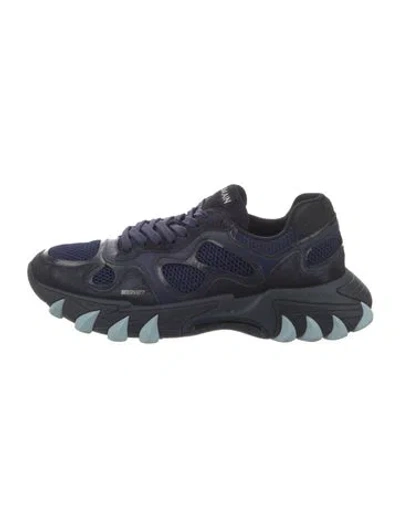 Pre-owned Balmain Suede Printed Athletic Sneakers In Blue