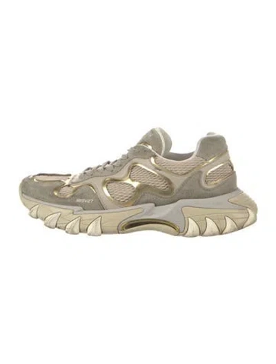 Pre-owned Balmain Suede Printed Athletic Sneakers In Gray