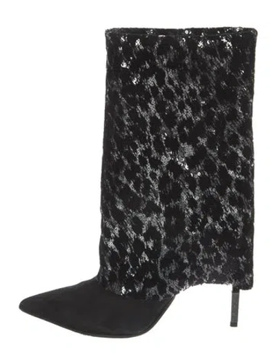 Pre-owned Balmain Suede Printed Boots In Black