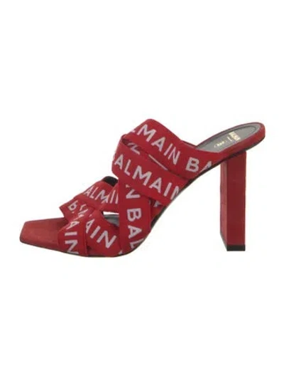 Pre-owned Balmain Suede Printed Slides In Red