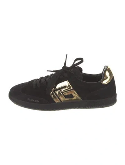 Pre-owned Balmain Suede Printed Sneakers In Black
