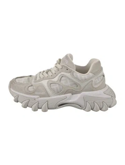 Pre-owned Balmain Suede Printed Sneakers In White