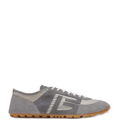 Balmain Suede Racer 45 Sneakers In Gray