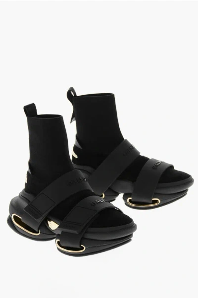 Balmain Suede Sock B Bold Strap Sneakers With Touch Strap Closure In Black