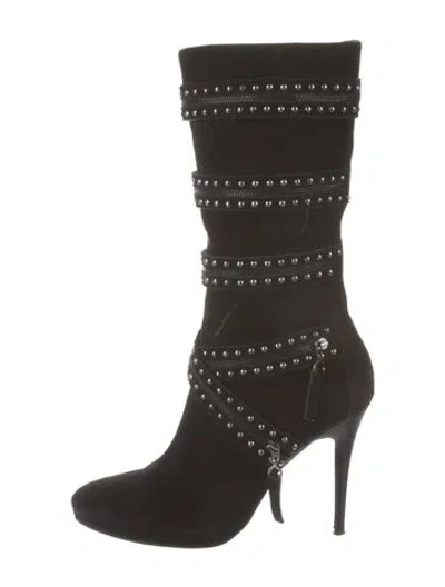 Pre-owned Balmain Suede Studded Accents Sock Boots In Black