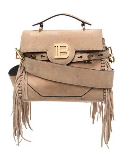 Pre-owned Balmain Suede Top Handle Bag In Neutral