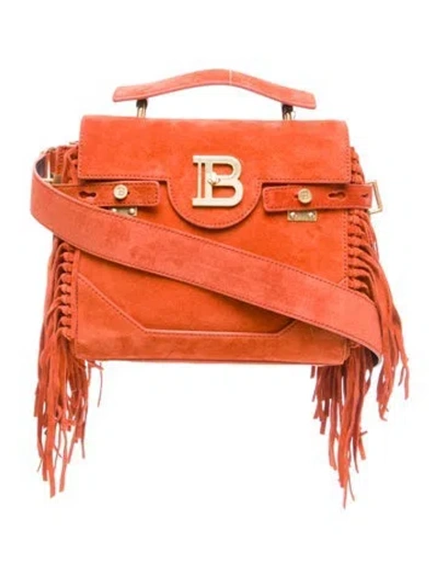 Pre-owned Balmain Suede Top Handle Bag W/ Tags In Orange