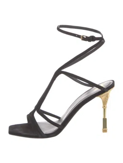 Pre-owned Balmain Suede T-strap Sandals In Black